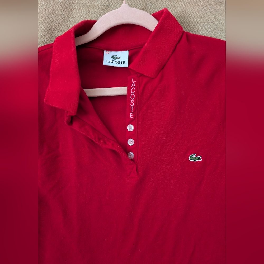 Lacoste Red Polo Shirt With Pink Embroidery